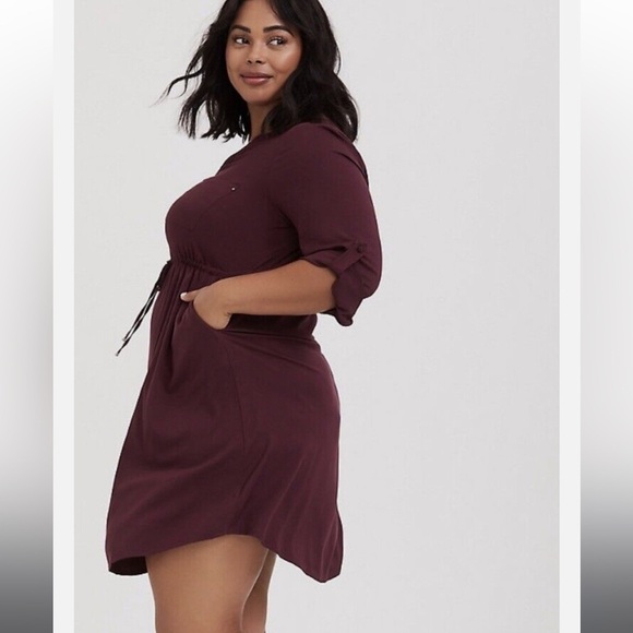 TORRID BURGUNDY PURPLE ZIP CHALLIS SHIRT DRESS 3X - Picture 5 of 16
